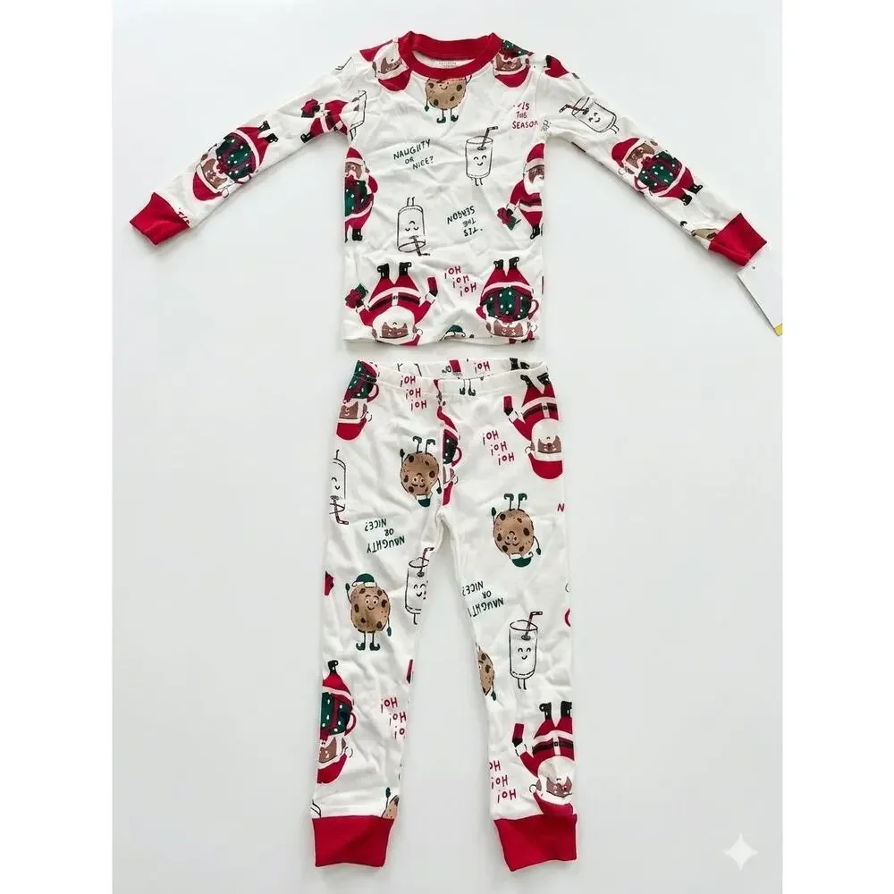 NEW! 3T Carter's Toddler Christmas Santa Milk & Cookies Cotton 2PC Pajamas White